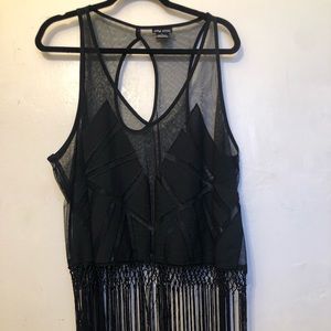 Black mesh fringe top